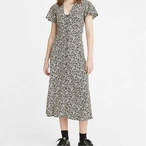Levi's Black and White Floral V-Neck Midi Dress